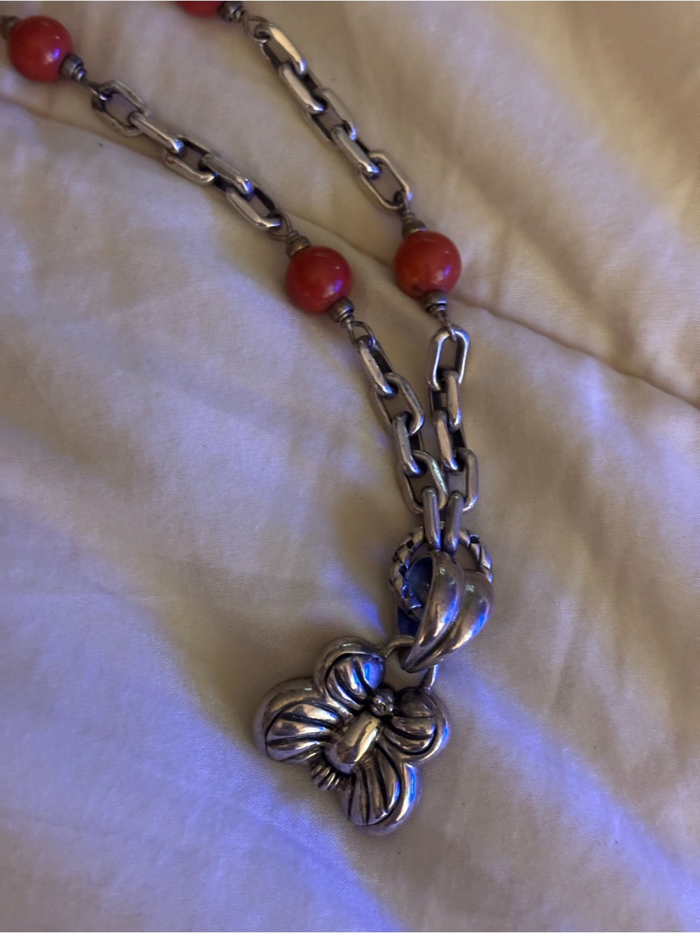 Saint Sarah Jane retired Floral Charm Necklace with coral Bead Accents sterling